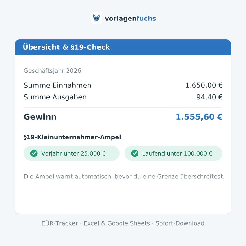 EÜR-Tracker für Kleinunternehmer – Ansicht 2