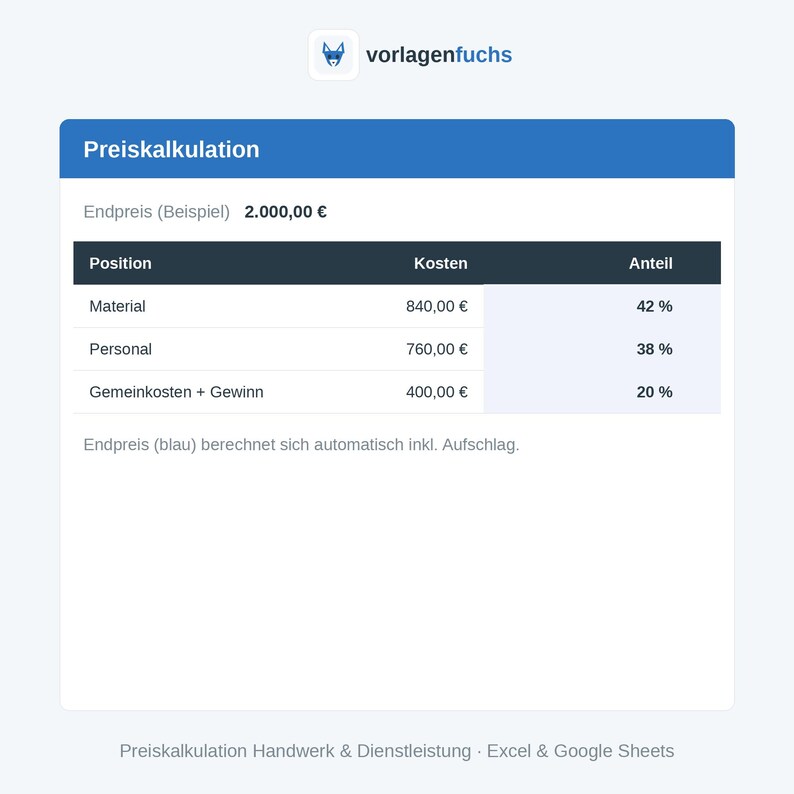 Handwerker-Preiskalkulation – Ansicht 2