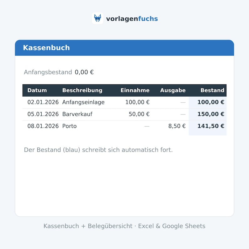 Kassenbuch mit Belegübersicht – Ansicht 2