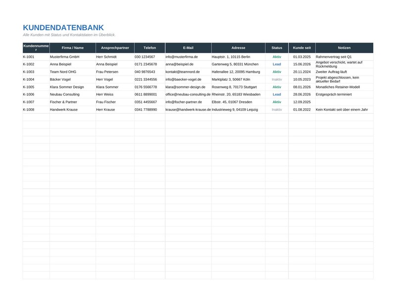 Kundenverwaltung & CRM in Excel – Ansicht 3