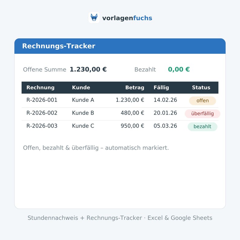 Stundennachweis & Rechnungs-Tracker – Ansicht 2
