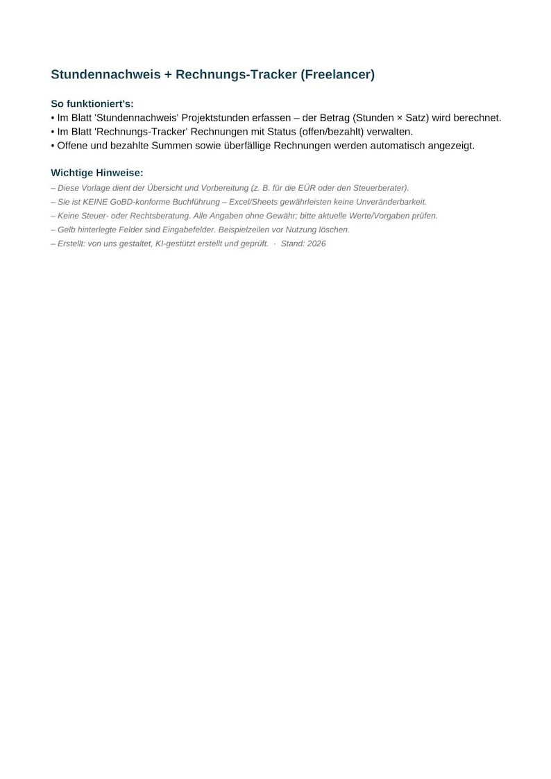 Stundennachweis & Rechnungs-Tracker – Ansicht 3