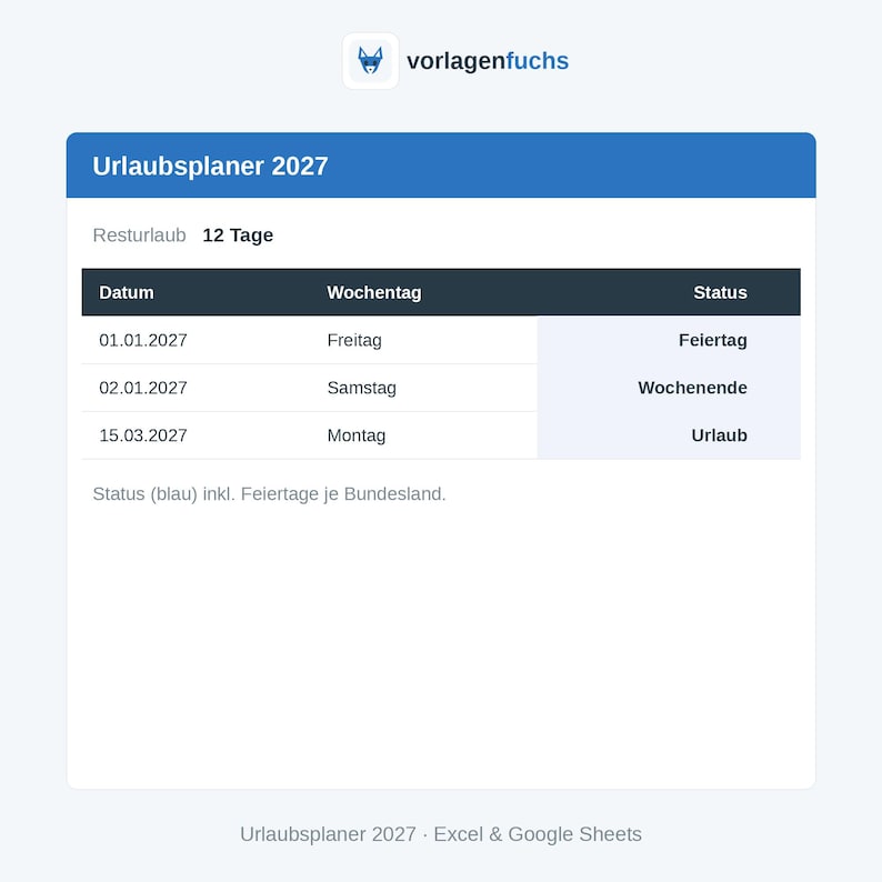 Urlaubsplaner 2027 – Ansicht 2